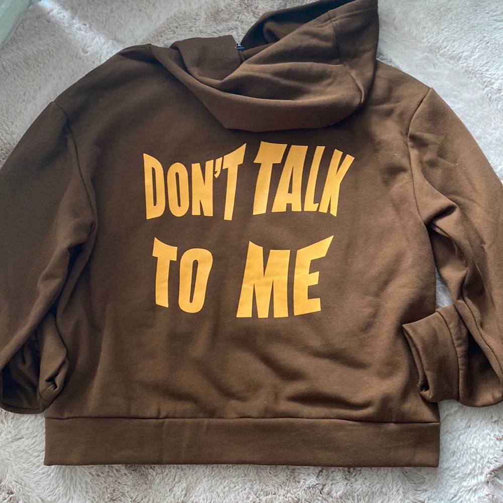 Chocolate brown, medium sized pullover hoodie.